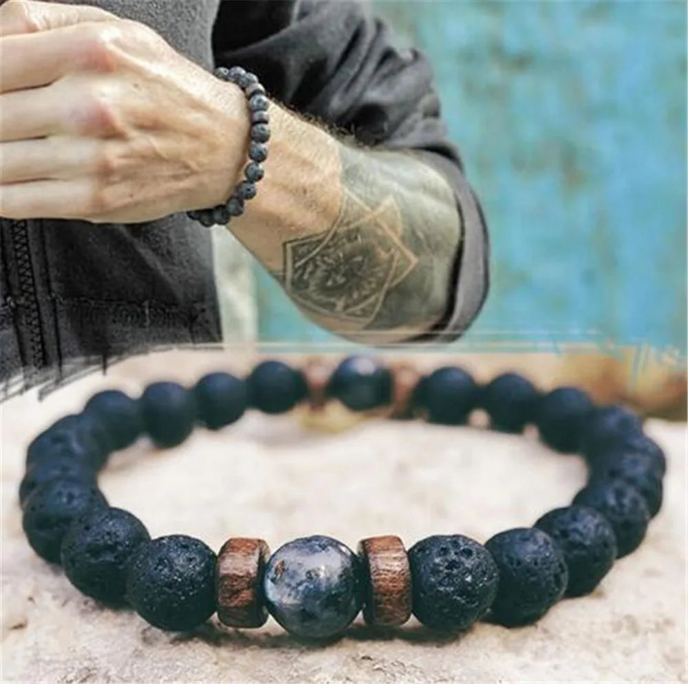 Volcanic Stone Lava & Wooden Beads Bracelet - Image 2