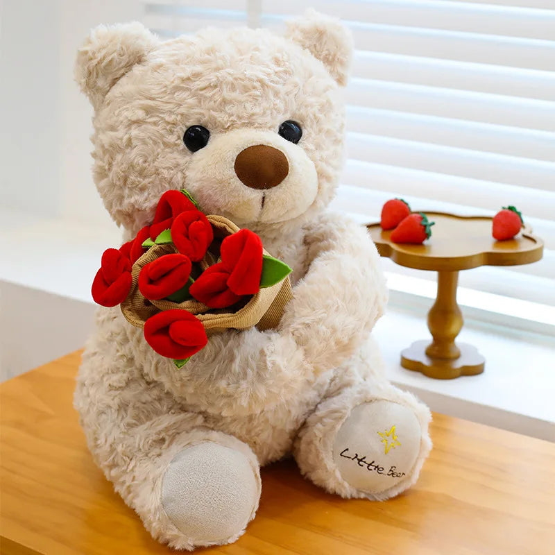 Romantic Teddy Bear Hugging Roses Bouquet – New Style Rose Bear Plush Toy - Image 6