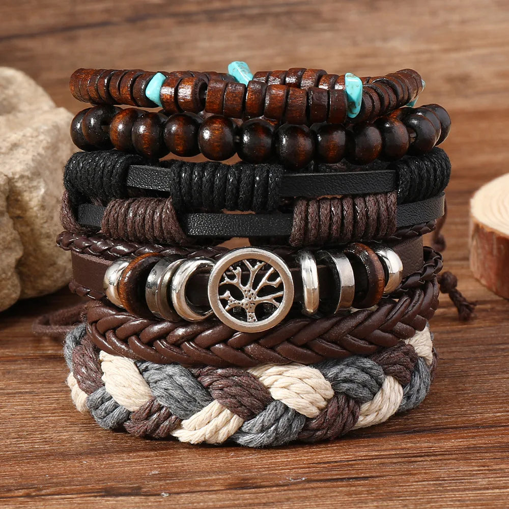 Punk Casual 6-Pc Beaded & Leather Bracelet Set - Image 6