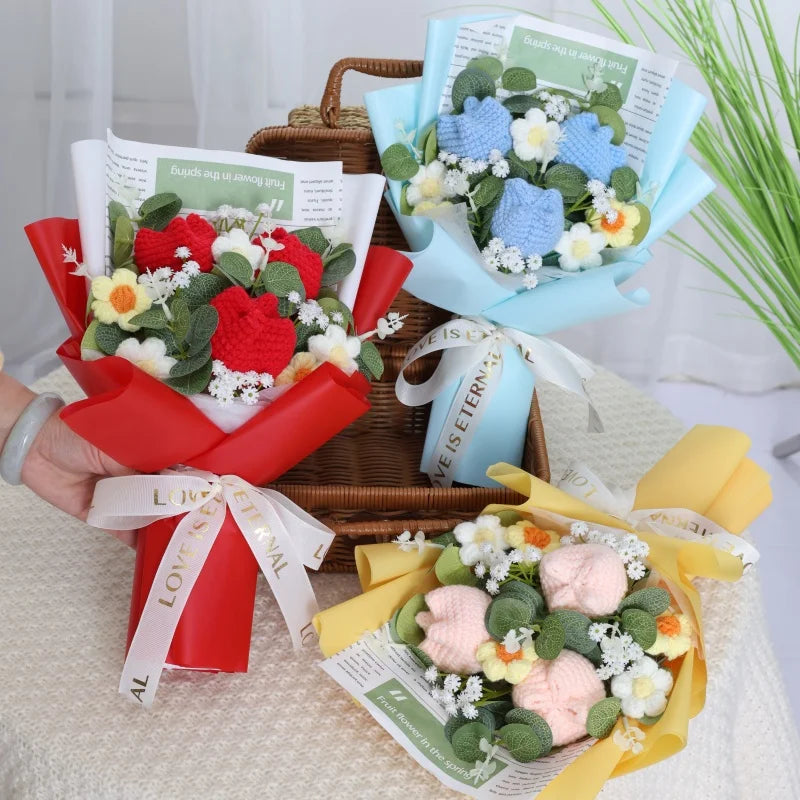 Finished Knitted Flowers Sunflowers Crochet Bouquet - Image 2