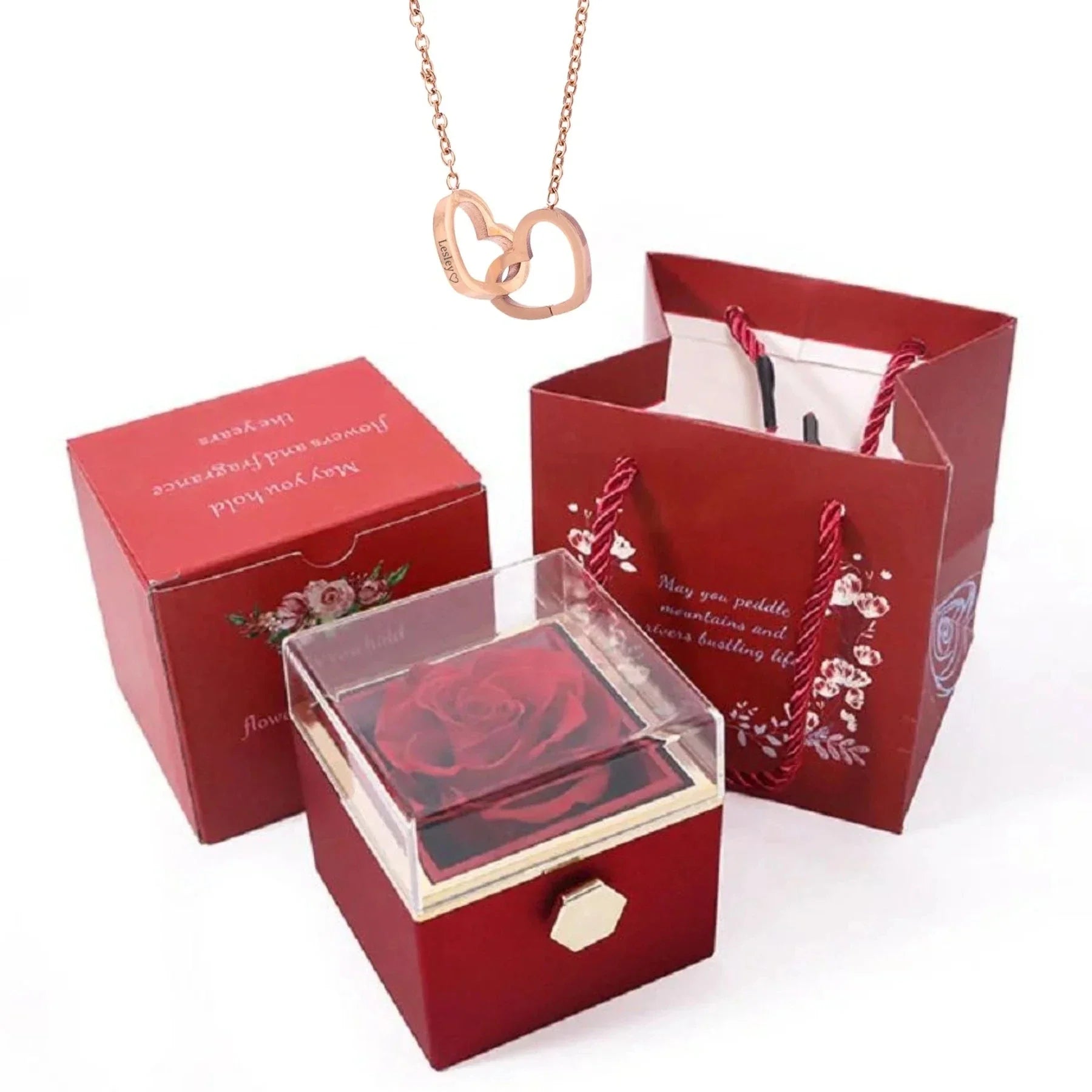 PolishedPlus Custom Names Heart Necklace – Personalized Jewelry with Rotating Rose Gift Box - Image 9