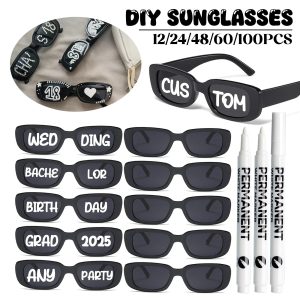 12–100 PCS Custom Wedding Sunglasses – Retro Square DIY Glasses with Pens for Parties & Events (GRAD 2025)