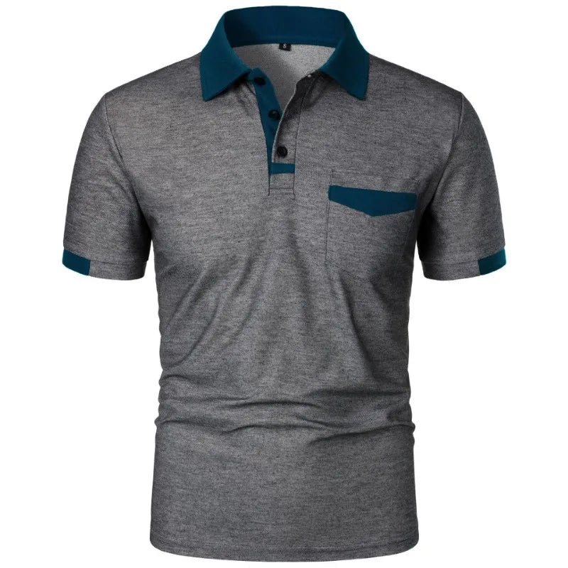 Men’s Solid Color Polo Shirt with Pocket – Lightweight Breathable Short Sleeve Tee - Image 4