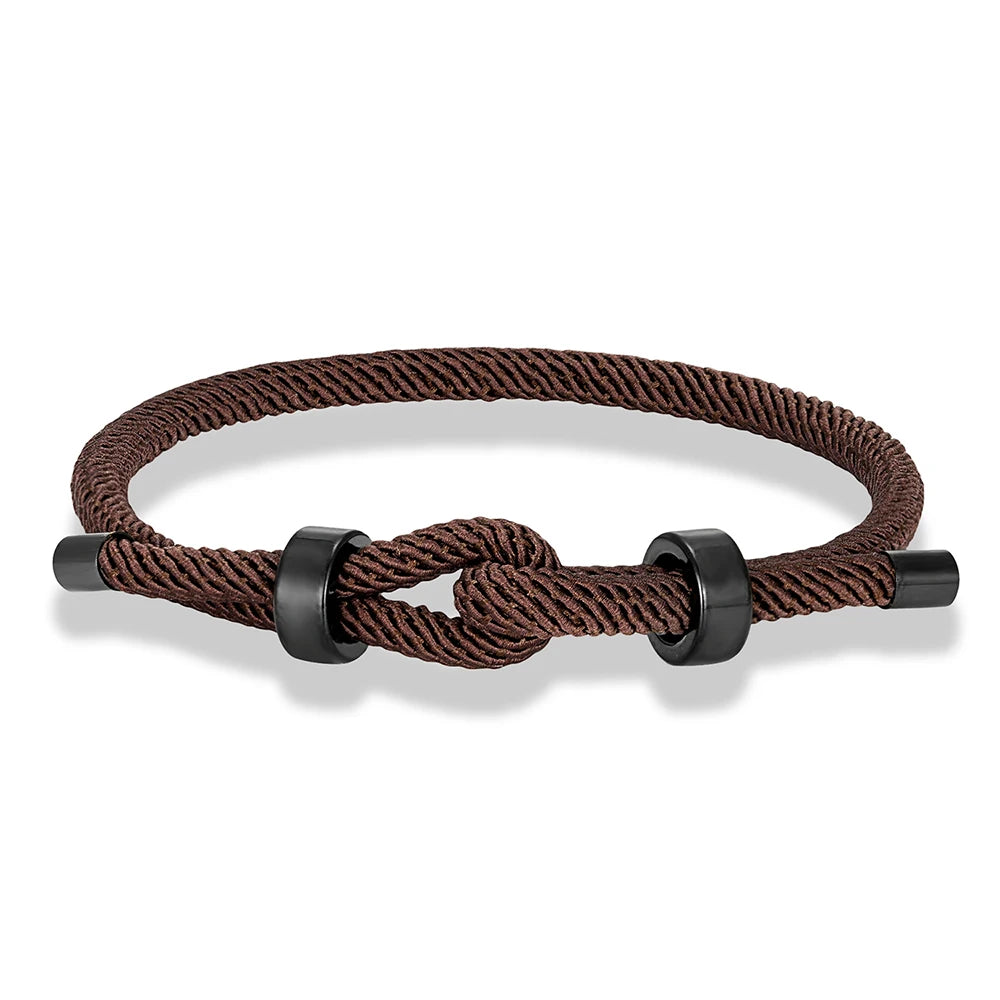 MKENDN Adjustable Knot Rope Bracelet – Black Stainless Steel Charm Bangle for Men - Image 6