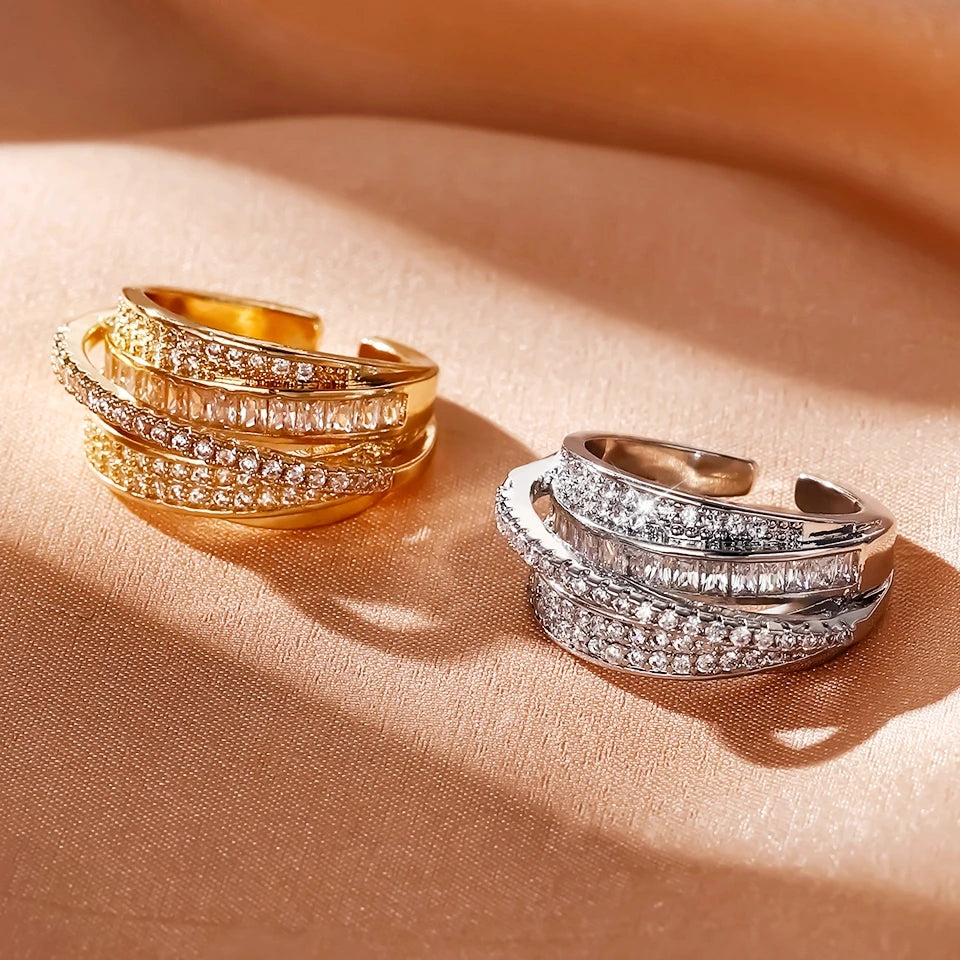 High-Quality Copper Inlaid Zircon Multi-layer Star Opening Ring - Image 4