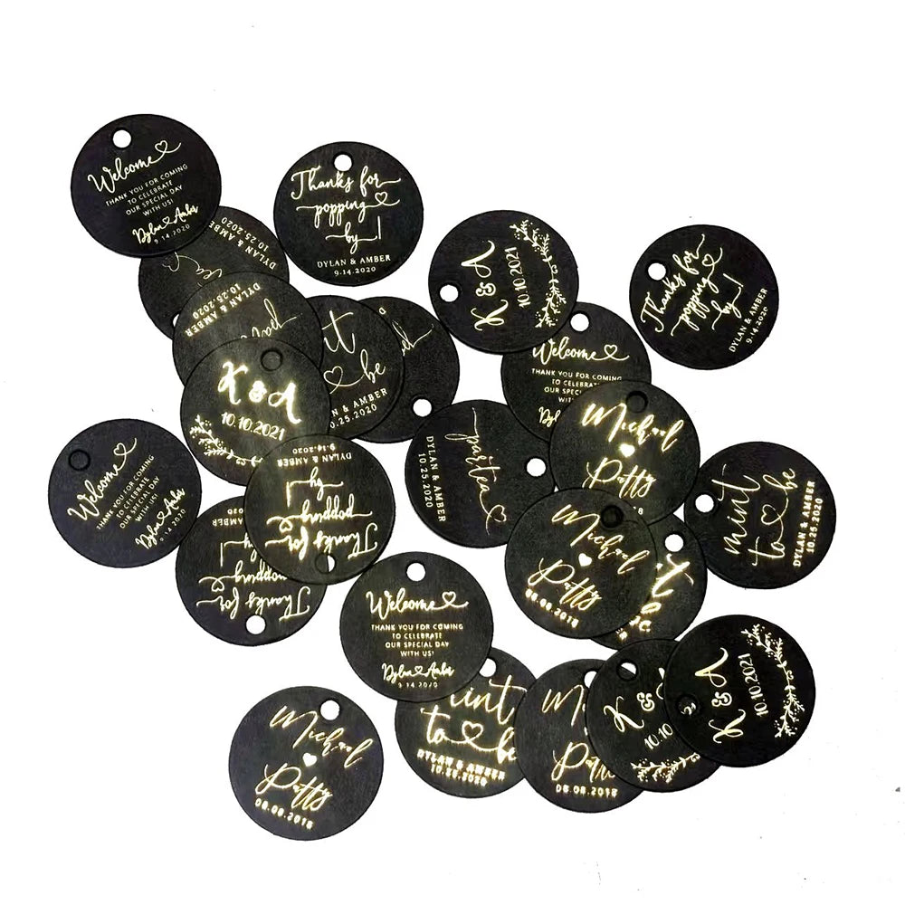 YY-35mm Circular Paper Label – Personalized Custom Tags with Golden Text - Image 7