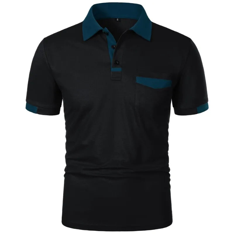 Men’s Solid Color Polo Shirt with Pocket – Lightweight Breathable Short Sleeve Tee - Image 3