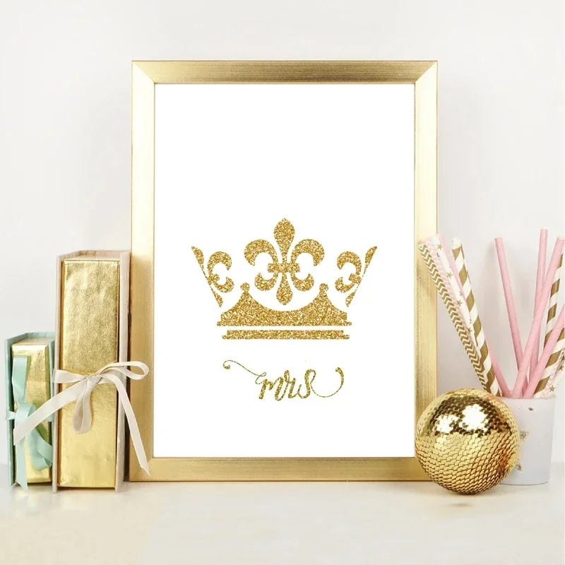 King and Queen Gold Crown Mr & Mrs Love Poster – Aesthetic Couple Canvas Wall Art - Image 3