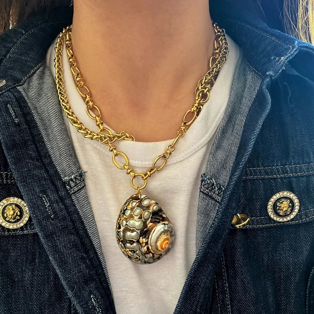 Exaggerated Conch Pendant Necklace – Punk Fashion Summer Beach Jewelry for Women