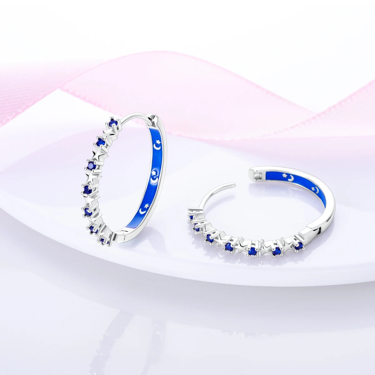 PANPOKI 925 Sterling Silver Galaxy Hoop Earrings – Blue Minimalist Jewelry for Women - Image 4