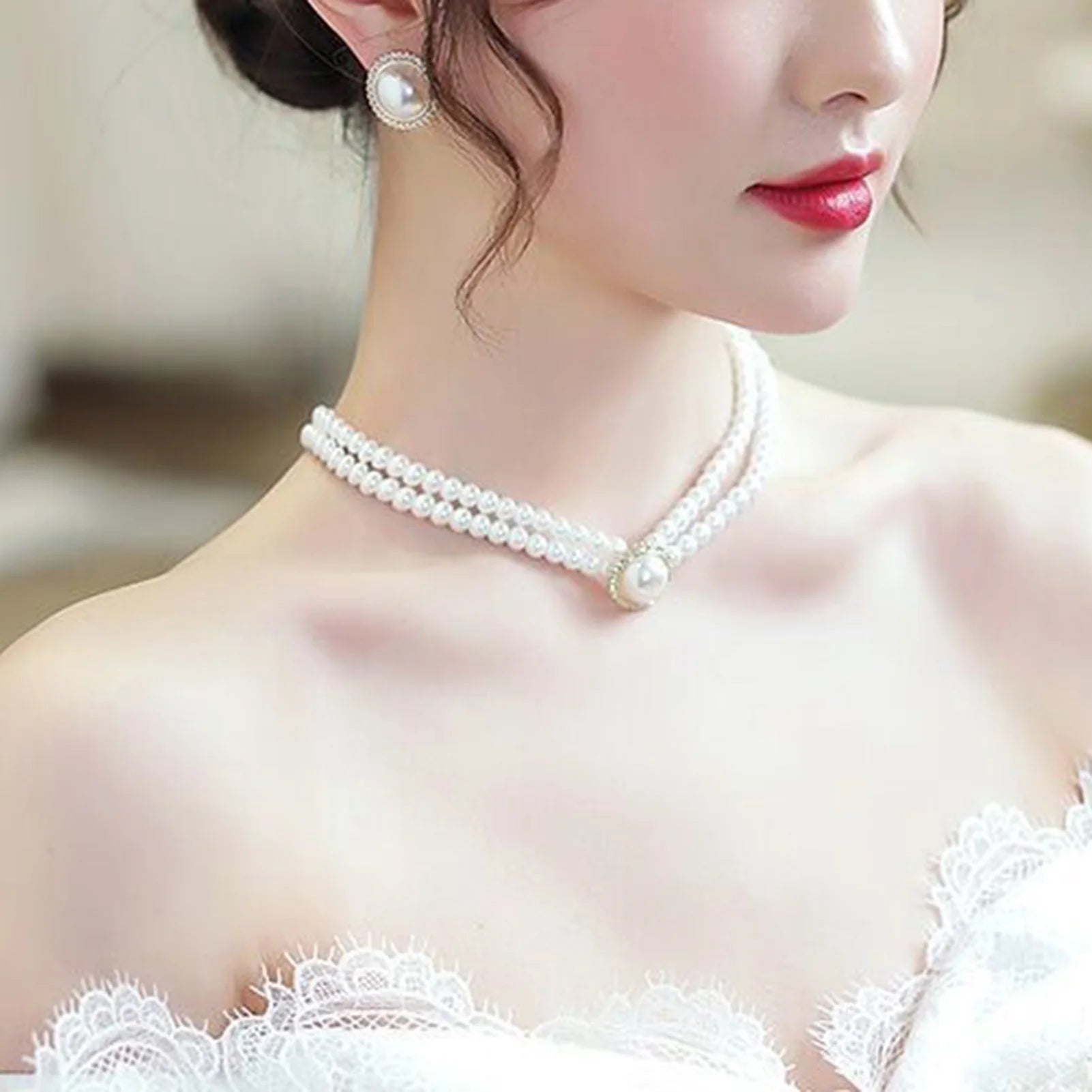 Personalized Pearl Necklace & Earrings Set – French Vintage Elegant Jewelry for Women - Image 3