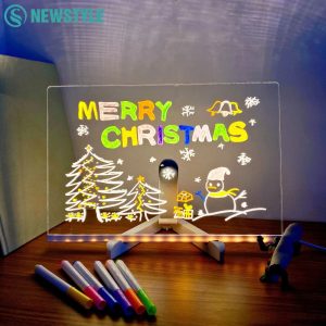 LED Note Board with Night Light – DIY Acrylic Message & Drawing Board for Kids with 7 Colorful Pens