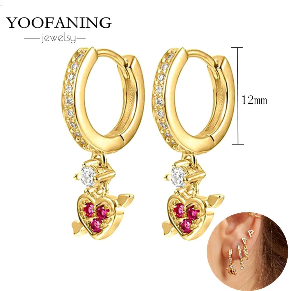 925 Sterling Silver Red Series Hoop Earrings – Red Zircon Love, Strawberry & Starfish Design - Image 21