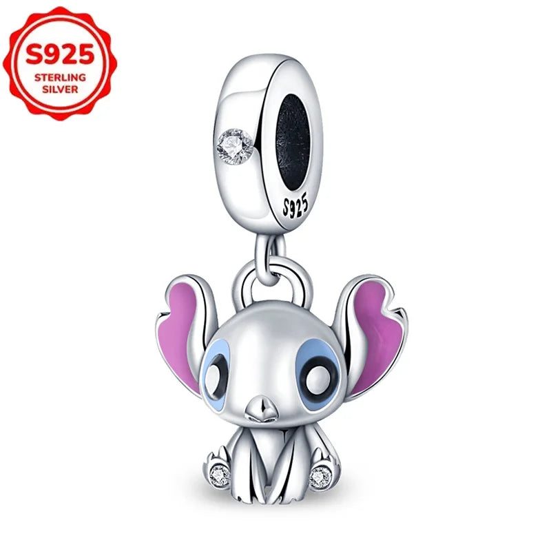 Disney 925 Sterling Silver Beads – Mickey, Stitch, Princess, Cinderella Charms for DIY Bracelets - Image 36