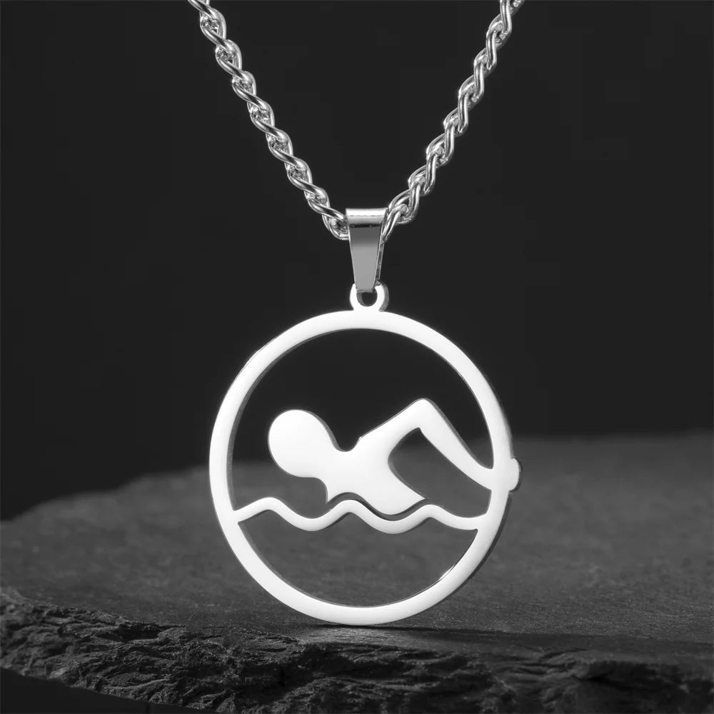 My Shape Swimming Water Pendant Necklace – Stainless Steel Sports Charm Jewelry for Swimming Lovers - Image 8