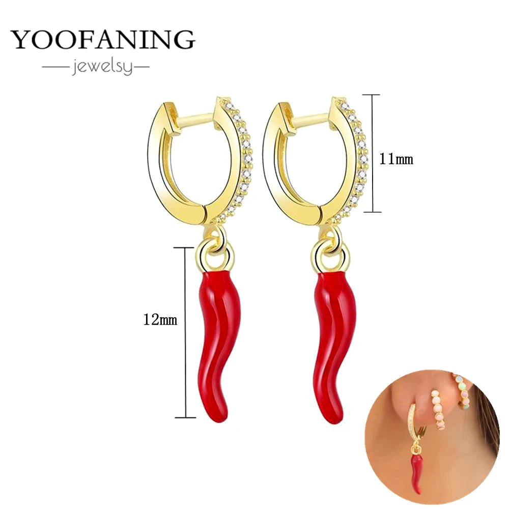 925 Sterling Silver Red Series Hoop Earrings – Red Zircon Love, Strawberry & Starfish Design - Image 28