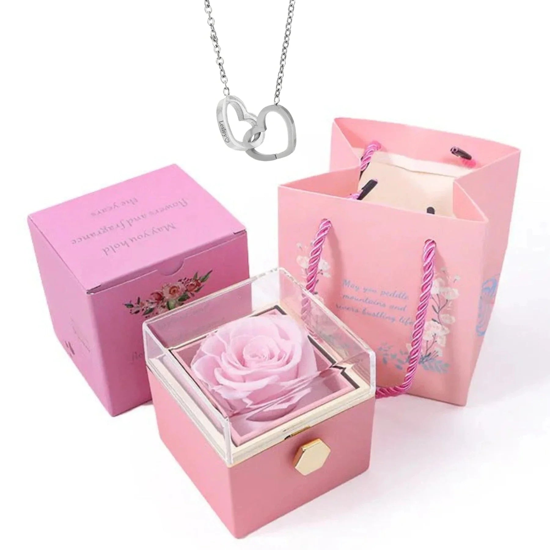 PolishedPlus Custom Names Heart Necklace – Personalized Jewelry with Rotating Rose Gift Box - Image 14
