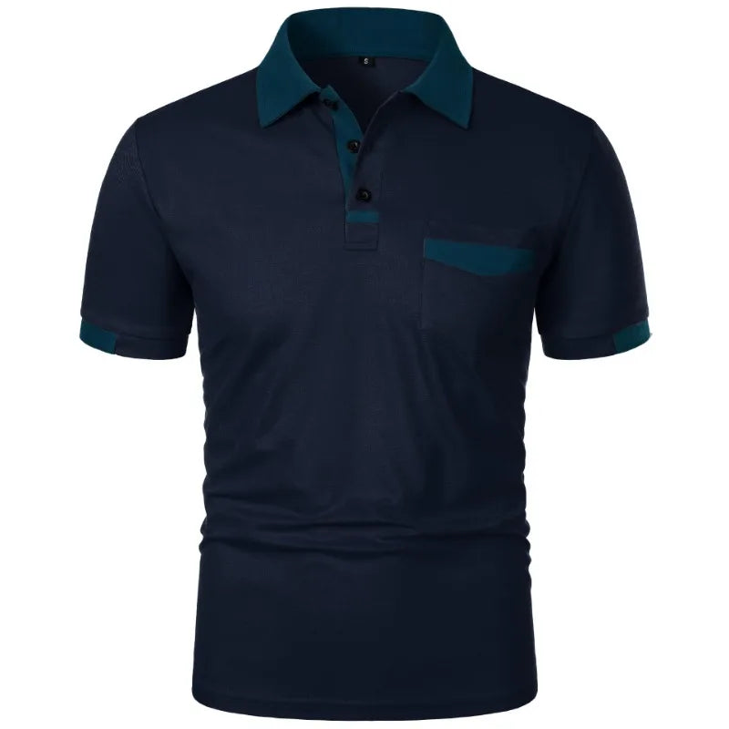 Men’s Solid Color Polo Shirt with Pocket – Lightweight Breathable Short Sleeve Tee - Image 7