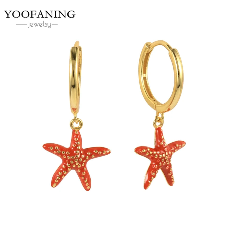 925 Sterling Silver Red Series Hoop Earrings – Red Zircon Love, Strawberry & Starfish Design - Image 2