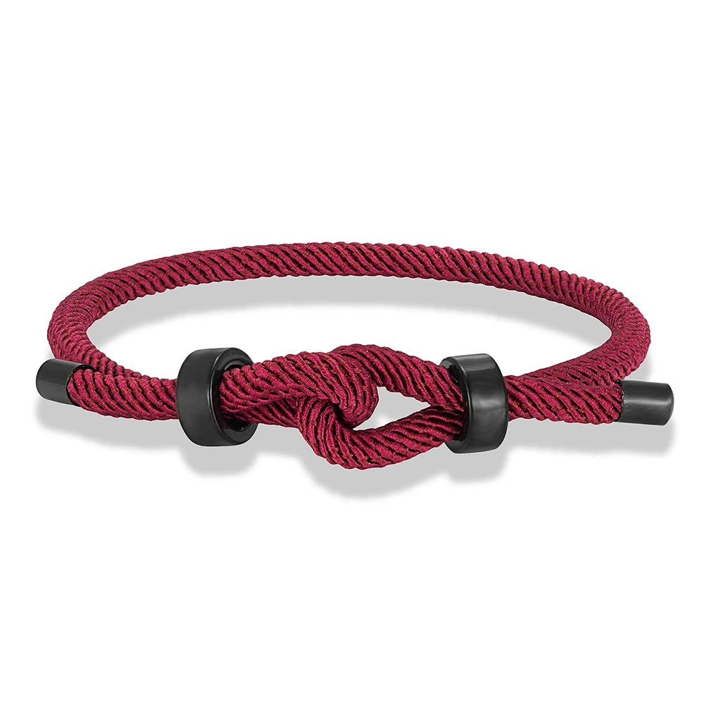 MKENDN Adjustable Knot Rope Bracelet – Black Stainless Steel Charm Bangle for Men - Image 15