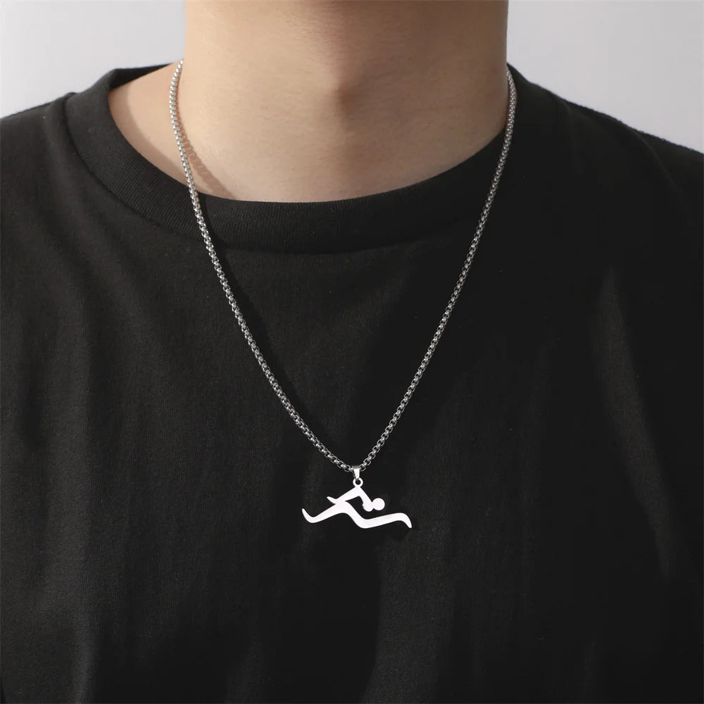 My Shape Swimming Water Pendant Necklace – Stainless Steel Sports Charm Jewelry for Swimming Lovers - Image 4