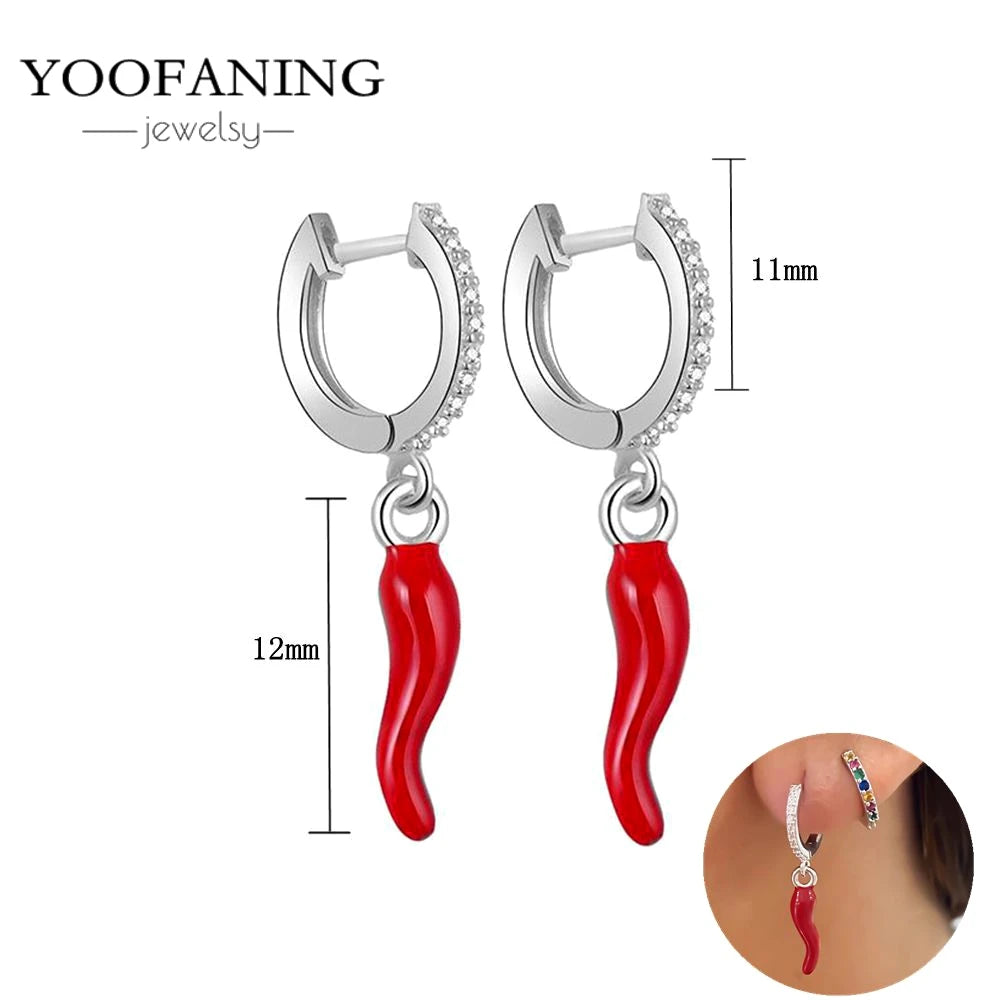 925 Sterling Silver Red Series Hoop Earrings – Red Zircon Love, Strawberry & Starfish Design - Image 24