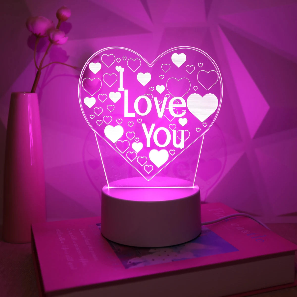 Pink Romantic Confession “I LOVE YOU” 3D Night Light - Image 3