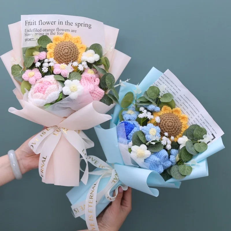 Finished Knitted Flowers Sunflowers Crochet Bouquet - Image 4