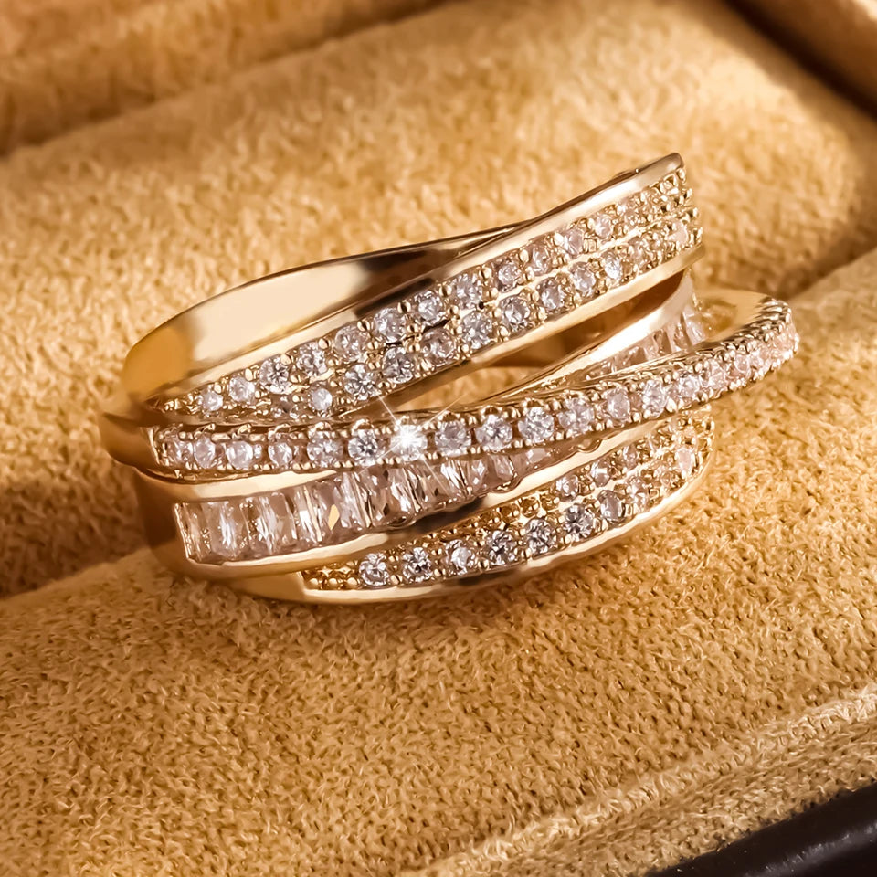 High-Quality Copper Inlaid Zircon Multi-layer Star Opening Ring - Image 8