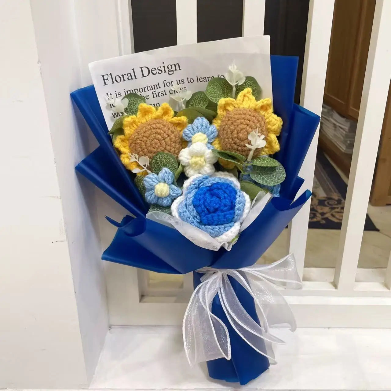 Finished Knitted Flowers Sunflowers Crochet Bouquet - Image 14